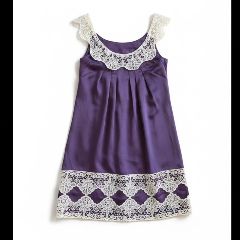 Milly vintage Purple Dress with White Lace size 6